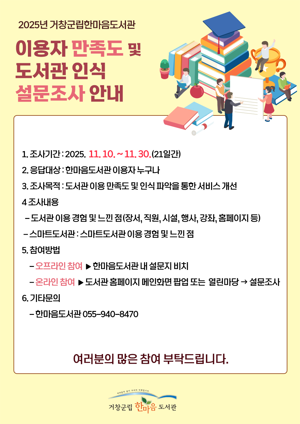 2025년 한마음도서관 이용 만족도 조사 설문